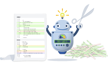 GitClear robot cutting down code lines making code review shorter.