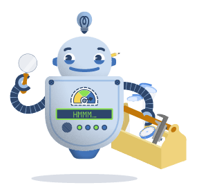 Robot zooming in on GitClear's advantages over Pluralsight Flow