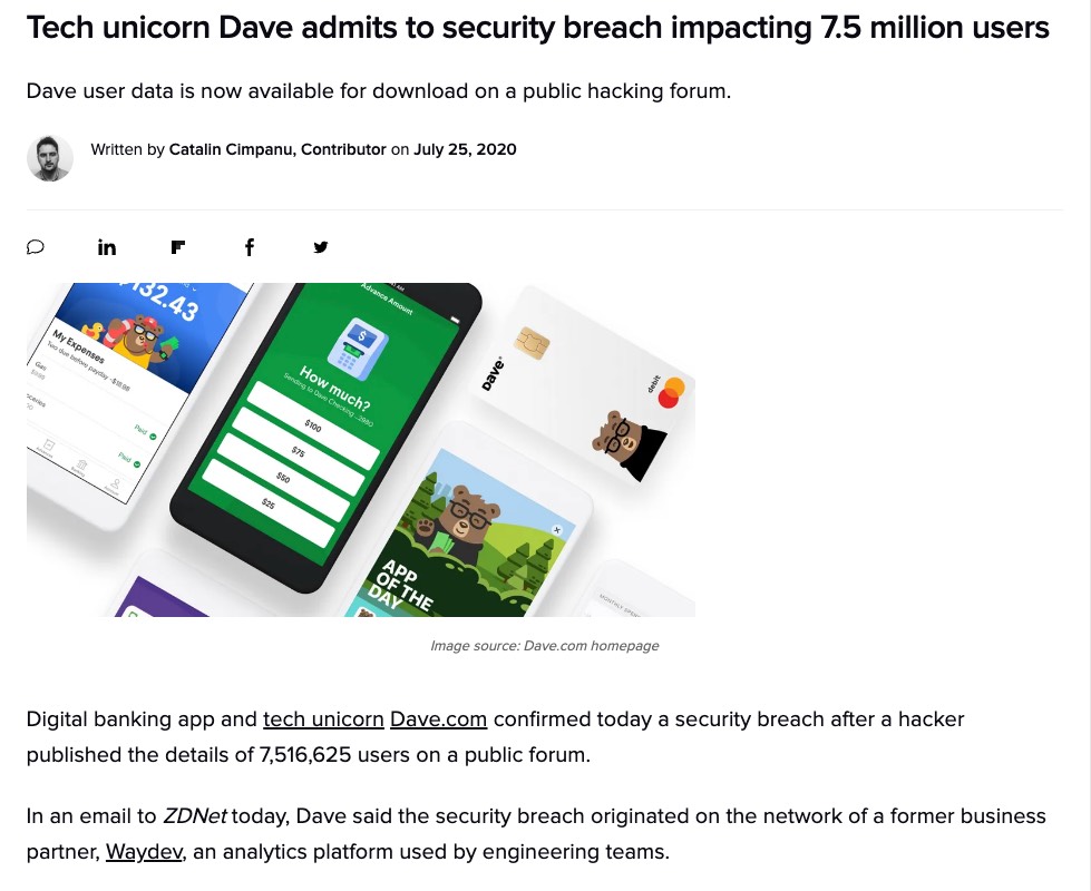 Unicorn Dave admits security breach impacting 7.5 milion users originating from Waydev
